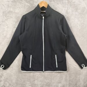 Lands' End Black Sports Sweatshirt‎ Full Zip with Gray Trim Women's Size L
